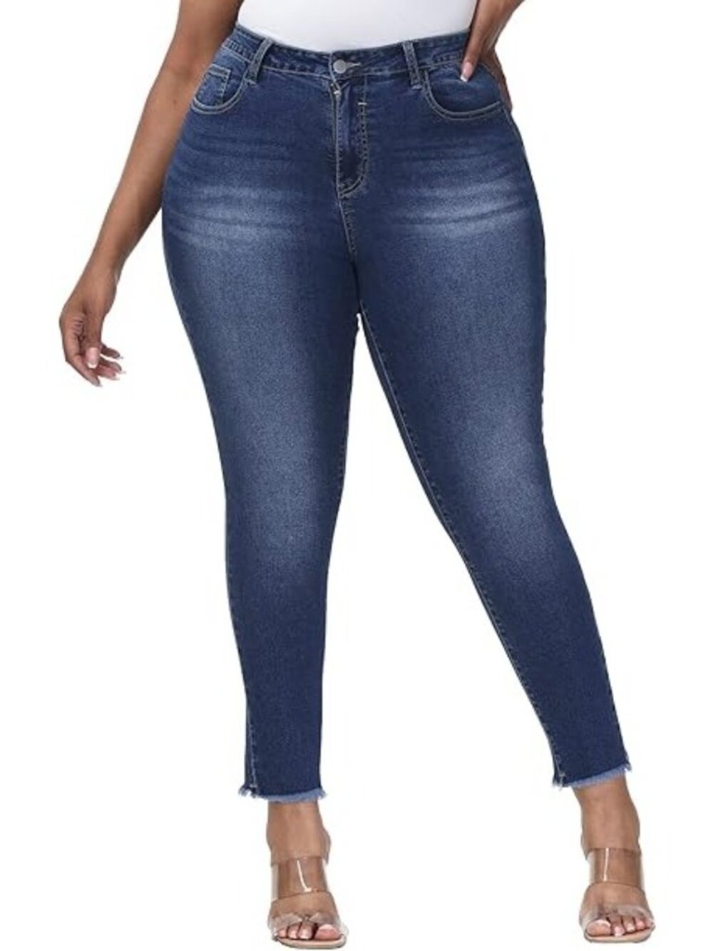 Maurices Jeans Size 16 Regular Skinny Mid Rise Frayed Hem Stretch Blue Dark Wash